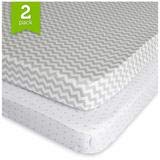 Playard Sheet Set 2 Pack Fitted Jersey Knit Cotton Portable Mini Crib Sheets