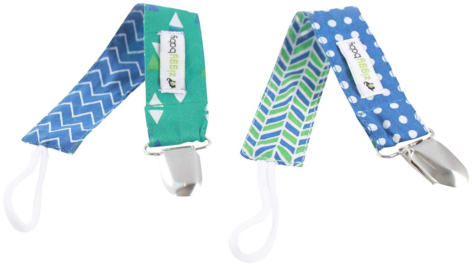Designer pacifier clips and clothing for babies.