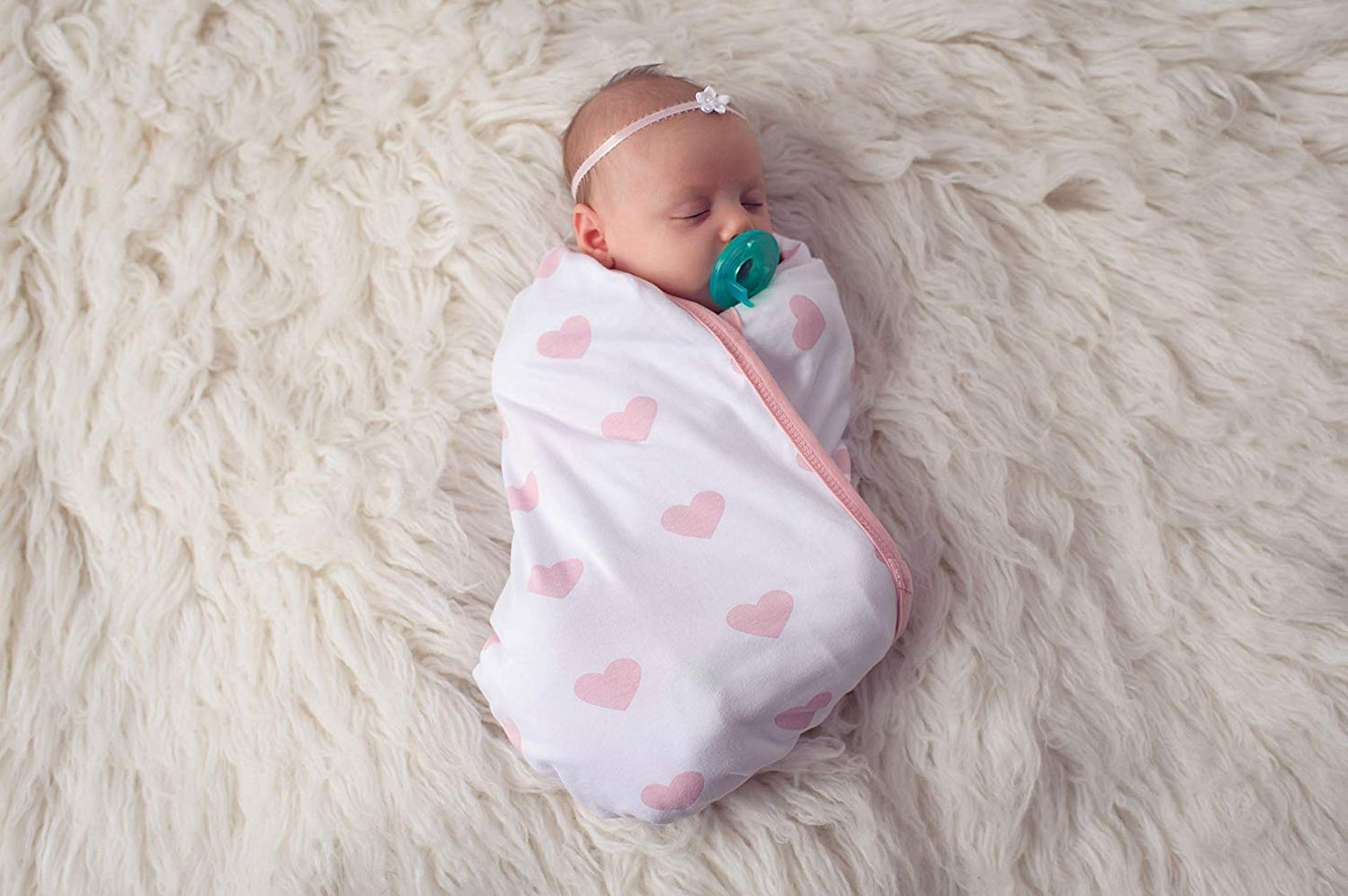 Peony & Heart 5 Piece Blanket, Hat and Headband Collection Pink White