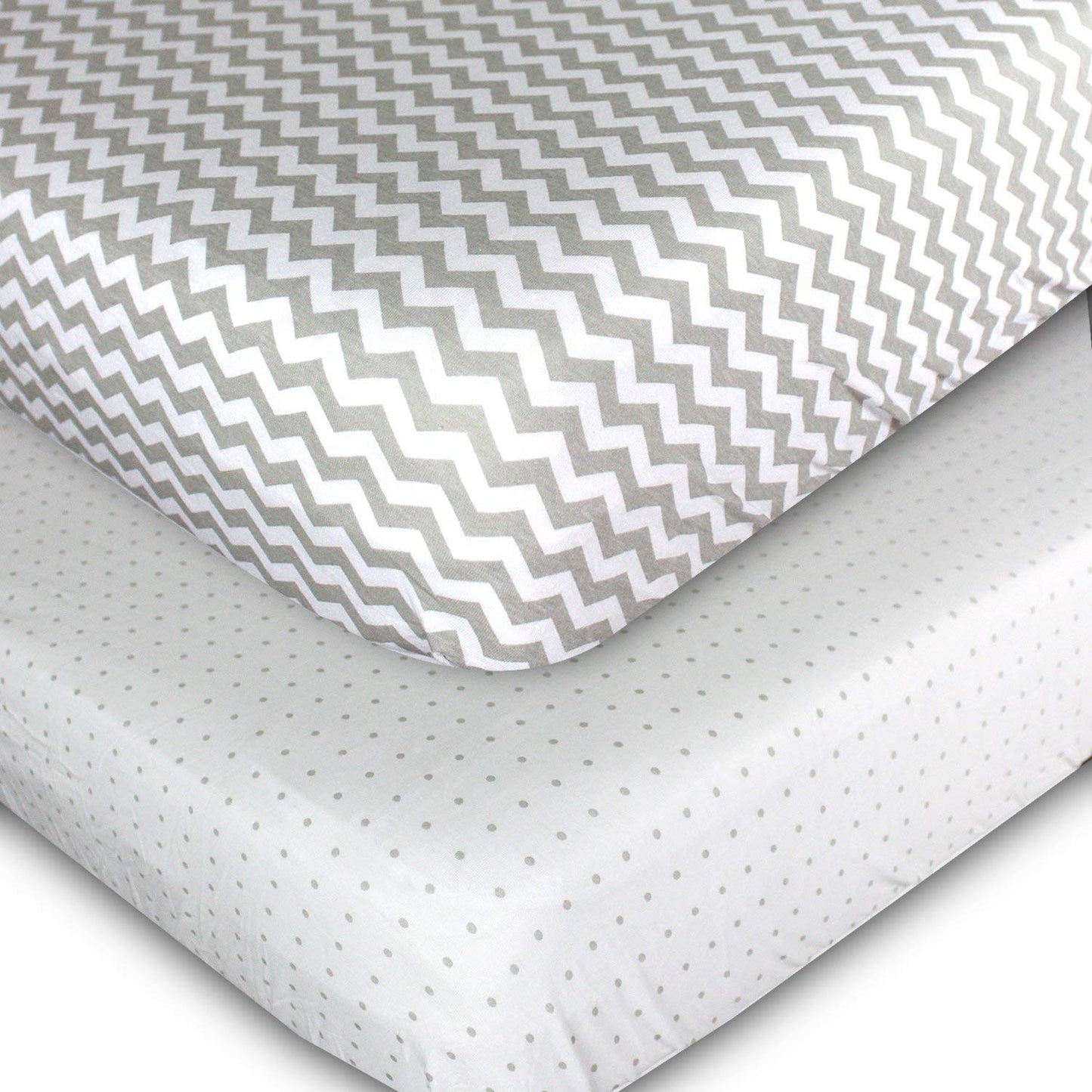 Toddler Bedding Fitted Jersey Cotton (2 Pack) Grey Polka Dot, Chevron