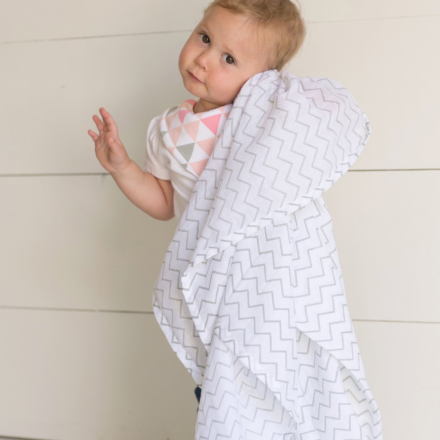 Baby Muslin Swaddle Blankets, 47x47 3 Pack Chevron, Arrow, Cross, Grey/White