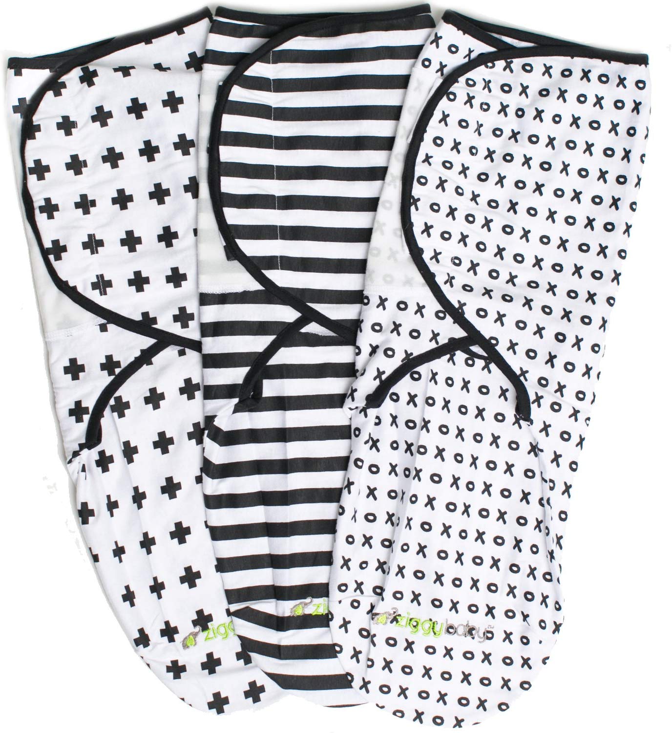 Swaddle Blanket Adjustable Infant Baby Wrap Set 3 Pack Soft Cotton Black & White